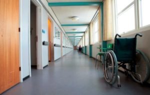 wheelchair in hospital hallway